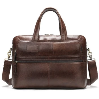 

Briefcase Messenger Bag Men's Leather 14 Inch Laptop Bag Men's Briefcases Office Business Tote for Document
