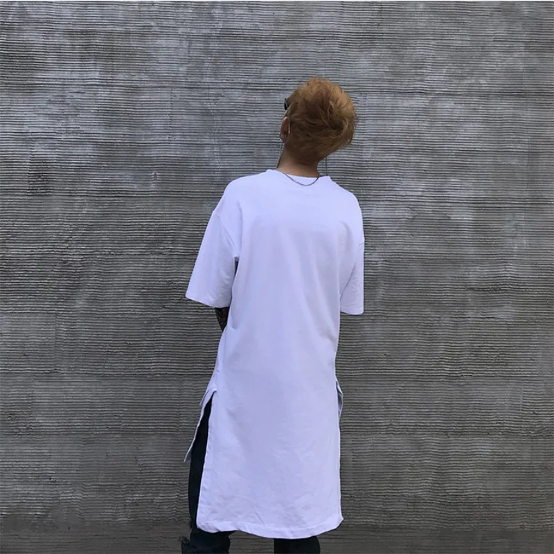 

Men summer male hip-hop high street fashion trend white youth loose bottom shirt long size short sleeves