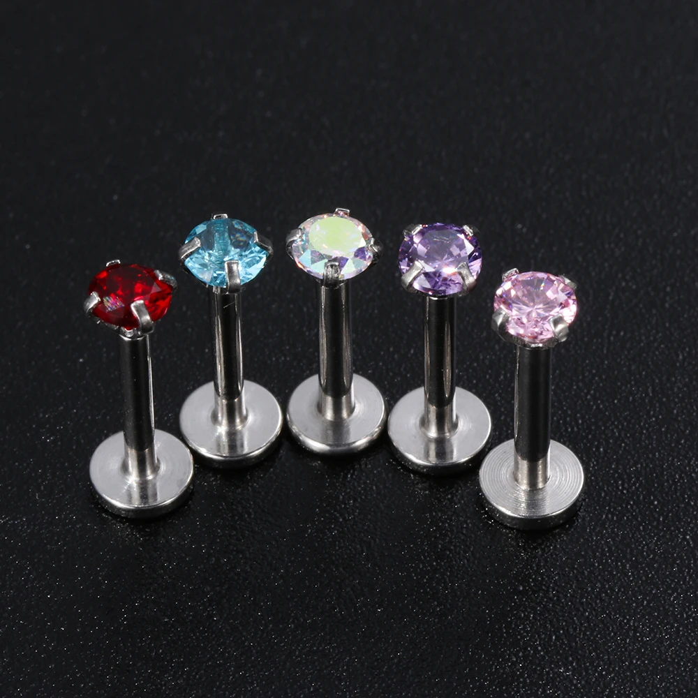 1PC Zircon Ear Stud Lip Ring Cartilage Tragus Helix Piercing Earring Multicolor Prevent Allergy Crystal Body Jewelry Accessories