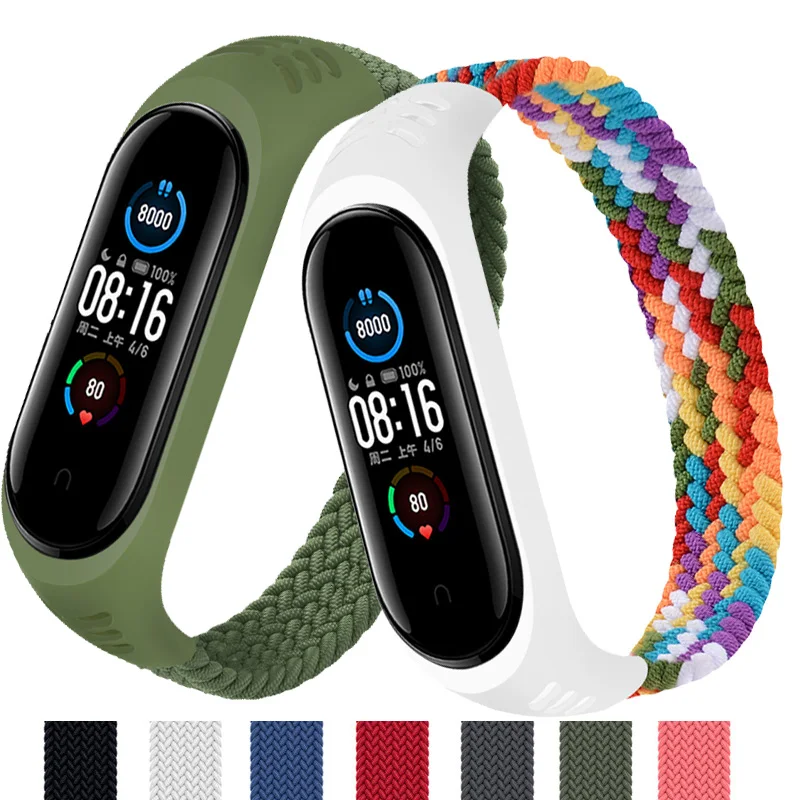 Pulsera de nailon trenzado para xiaomi Mi band 4 y 3, brazalete de nailon para pulsera inteligente Mi band 5 y 6