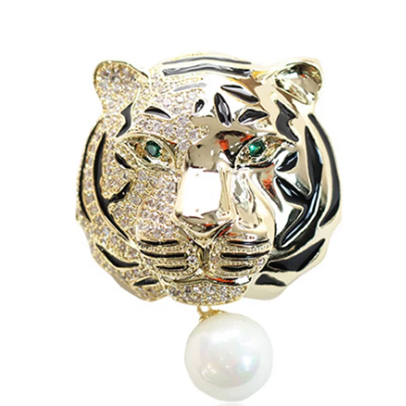 

Брендовые золотистые и Родиевые Серебристые булавки Zlxgirl в форме Тигра для мужчин свадебные украшения металлические циркониевые бриллиантовые булавки