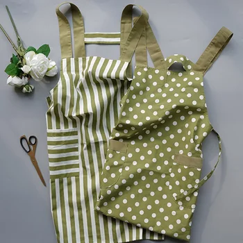 

Stripe Dots Style Cooking Aprons BBQ Baking Apron with Pockets Waitress Kitchen Cotton Polyester Apron P7Ding