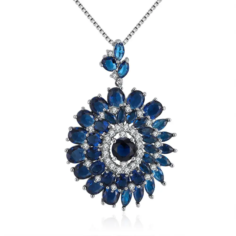 OON143 ORSA JEWELS Роскошные серьги синие кольцо из кубического циркония, подвеска, женские ожерелья с цветочным рисунком Форма кулон с длинной цепью женские ювелирные украшения ON143 - Окраска металла: OON143
