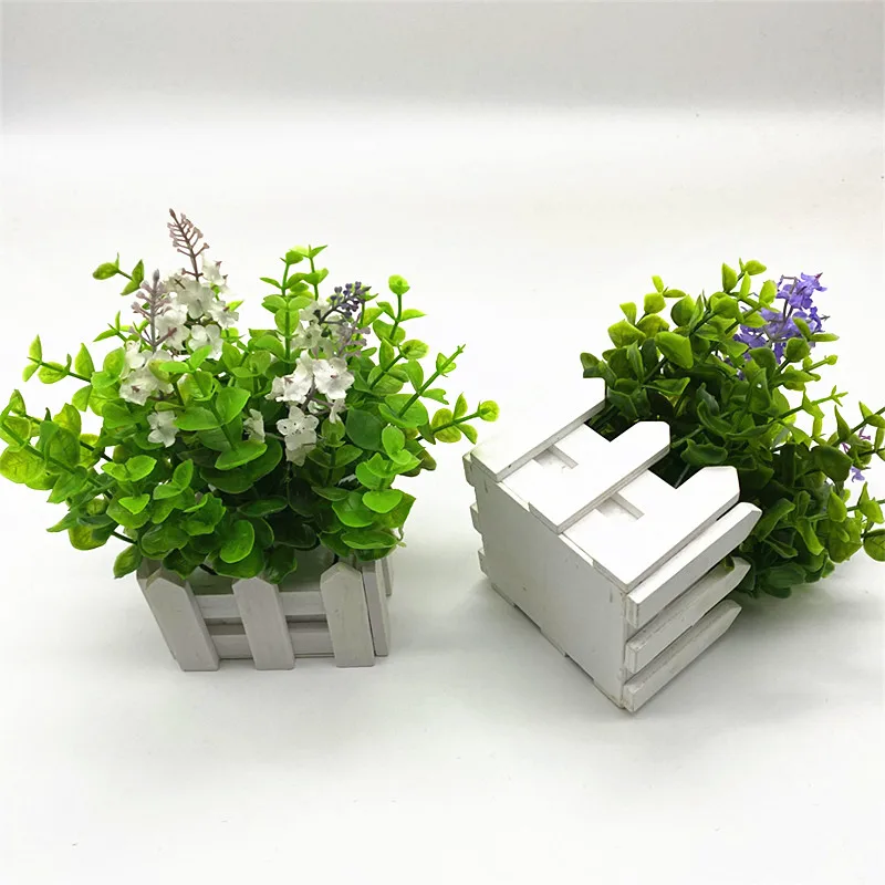 

Artificial Potted Plant Bonsai Fence Flowerpot Ornaments Simulation Lavender Flower Grass Birthday Party Home Office Desk Decor