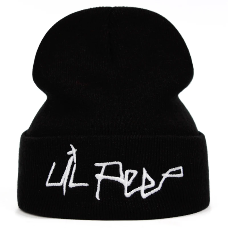Черный Lil Peep Beanie с вышивкой Repper Love lil. peep Мужская и женская вязаная шапка вязанные шапочки Skullies теплая зимняя унисекс Лыжная хип-хоп шапка - Цвет: Черный