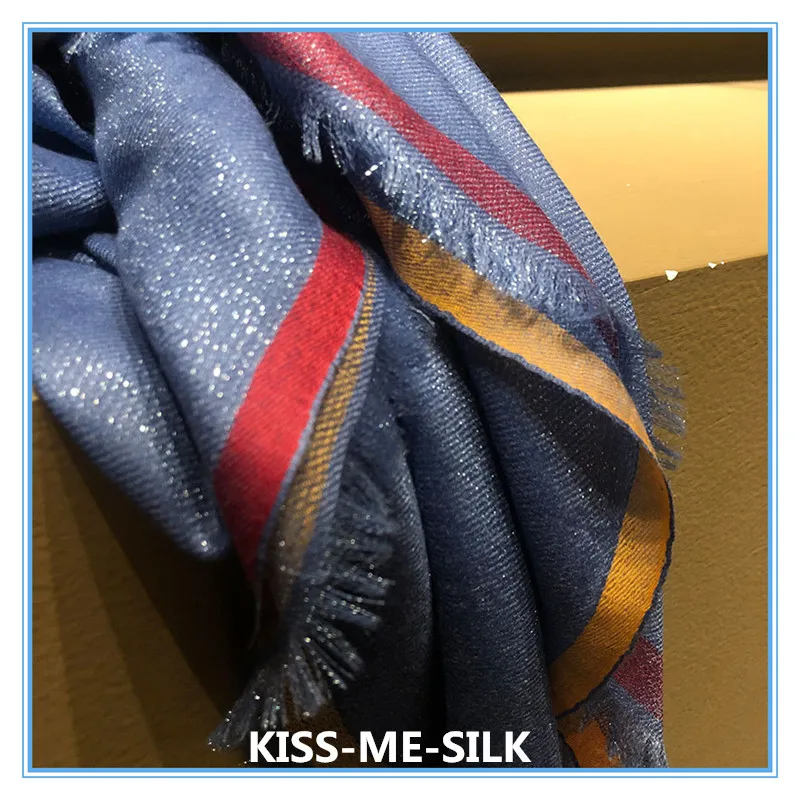 

KMS Pure Cashmere square shinning striped solid fashion scarf shawl Air-conditioned room warm scarf for Women 115*115CM/60G