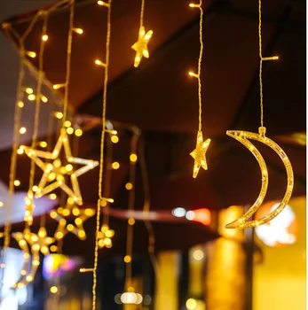 

Christmas Garland Led Star Moon Light String Us/eu/220v Curtain Icicle String Light Indoor Partygarden Outdoor Decorative Light