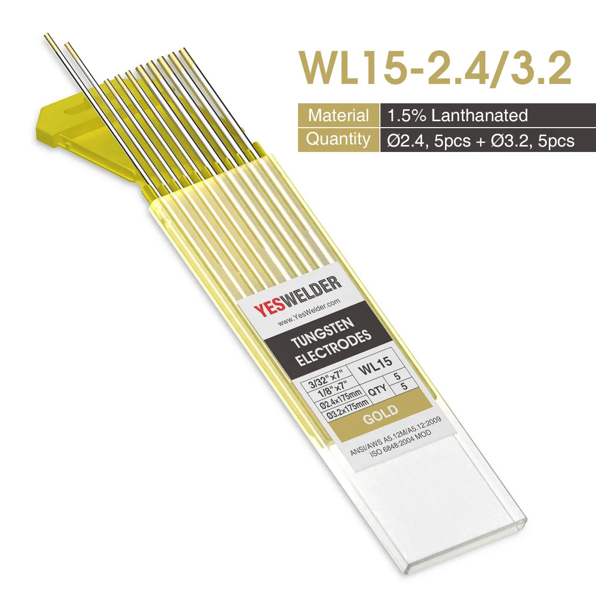 YESWELDER 10 шт. вольфрамовый электрод Профессиональный TIG стержень 1,0 1,6 2,4 3,2 4,0 мм для TIG сварочный аппарат - Цвет: WL15-2.4-3.2