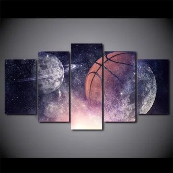 

5 Panel Canvas Art Painting Playing Basketball Poster Starry Sky Wall Pictures For Home Decor Painting