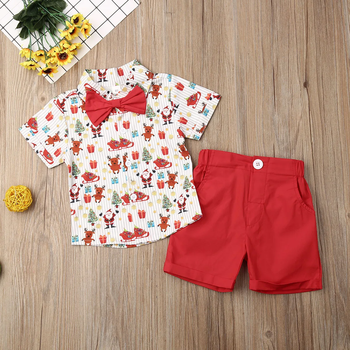 Рождественская блузка с галстуком бабочкой для маленьких детей рубашки