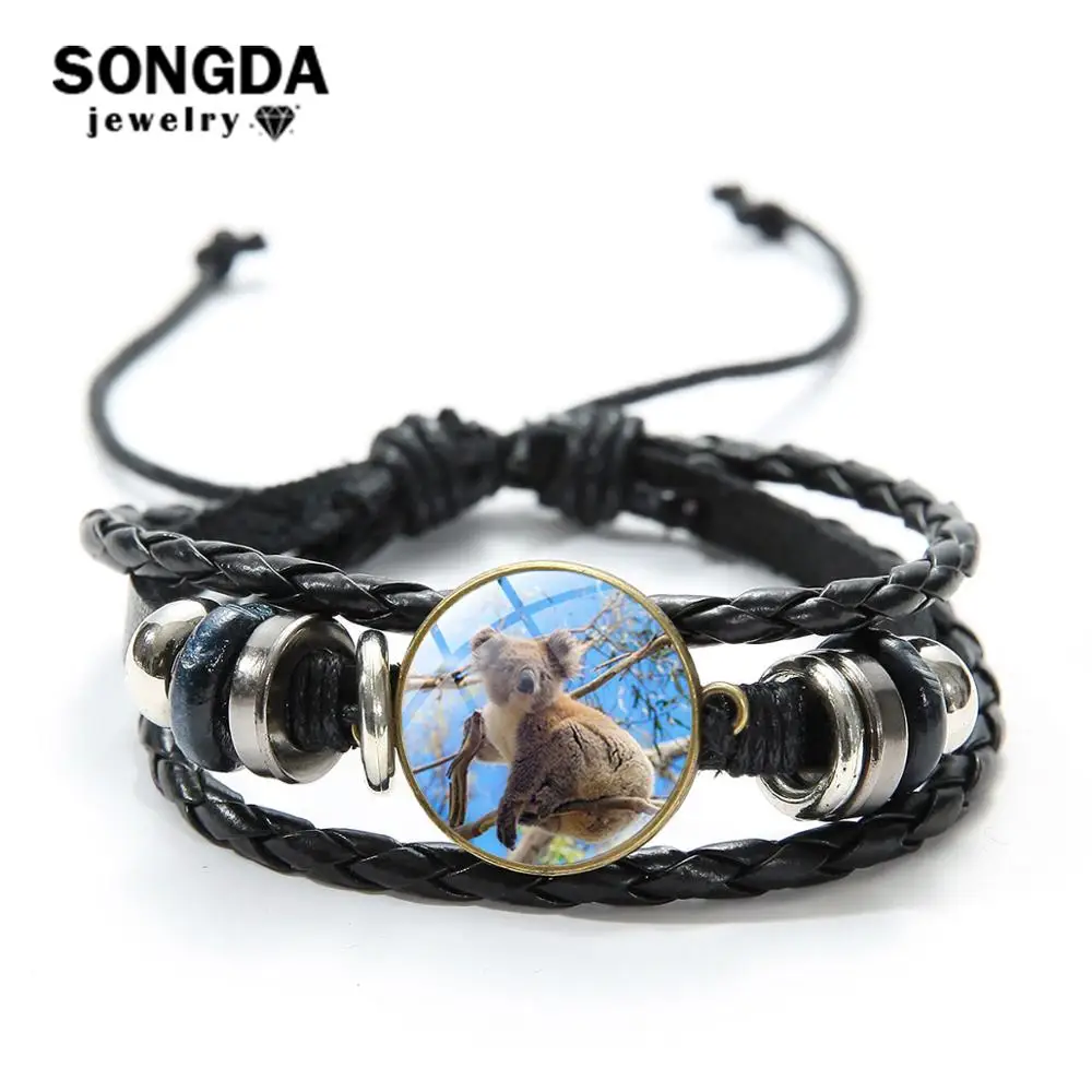 SONGDA милый коала фото стеклянный браслет из кабошона деревянные бусины