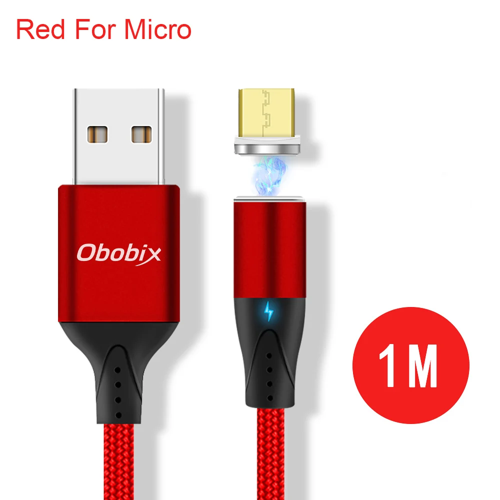 Магнитный Micro USB кабель Obobix, зарядный шнур для телефона, для Xiaomi Redmi Note 5 Pro, быстрый Магнитный зарядный провод, Micro USB светодиодный кабель - Цвет: Red