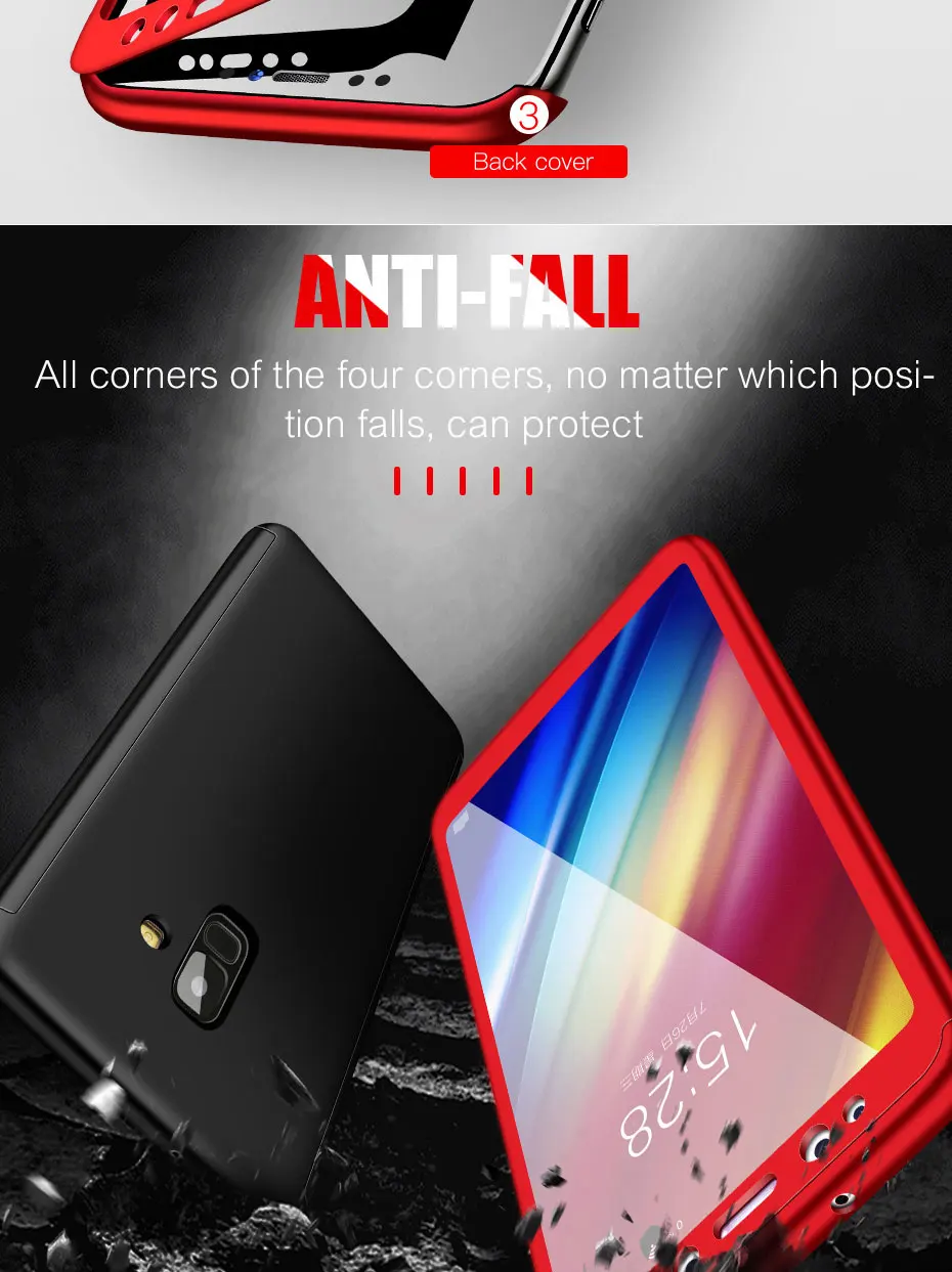 360 полный защитный чехол для samsung Galaxy J3 J5 J7 Prime A3 A5 A7 J530 J730 J4 J6 A6 A8Plus A9 чехол с Стекло