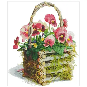 

A basket of pink pansy patterns Counted Cross Stitch 11CT 14CT 18CT DIY Chinese Cross Stitch Kits Embroidery Needlework Sets