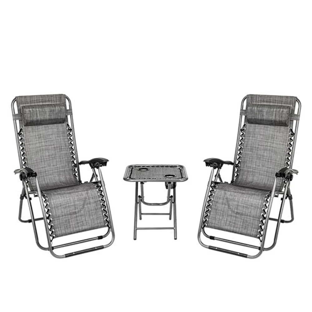 

2PCS Zero Gravity Lounge Chair Grey with Portable Cup Holder Table