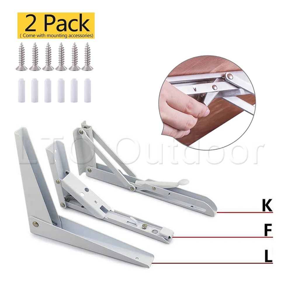 

2PCS Folding Shelf Bracket Metal Triangle Wall Mount Support Heavy Duty Paint Bench Table Shelf Brackets 90 Degree White