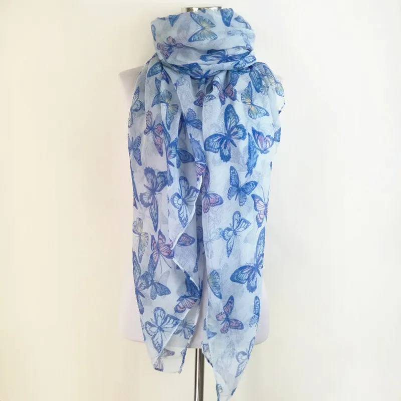 Модный мягкий весенний зимний шарф для женщин женские вискозные шарфы с бабочкой длинный шарф для женщин echarpe платки шарфы - Цвет: Blue