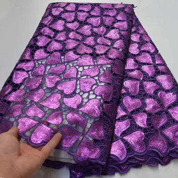 

Latest purple Sequins African Net lace fabric 2020 High Quality Embroidery Nigerian Mesh Lace Fabrics For Wedding Dresses 5yards
