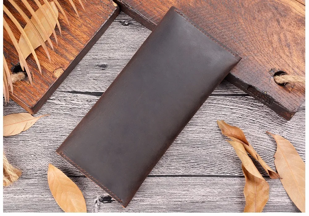 50 pieces / lot 19.5x9.5 cm Genuine Leather Long Wallet Men Bifold Men Wallet Vintage ID Card Holder Purse For Male Gifts