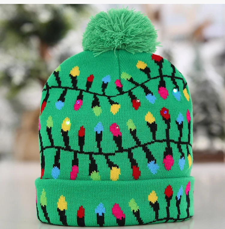 Модный светодиодный свитер с рождественской шапкой, шапка Санты для детей и взрослых, вязаный светодиодный свитер с рождественской шапочкой, вечерние рождественские шапочки с рисунком
