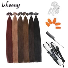 Isheeny 1"-22" Накладные Человеческие волосы Remy для наращивания на концах, 50 прядей, накладные волосы с петлей, 618 коннектор, защита для волос