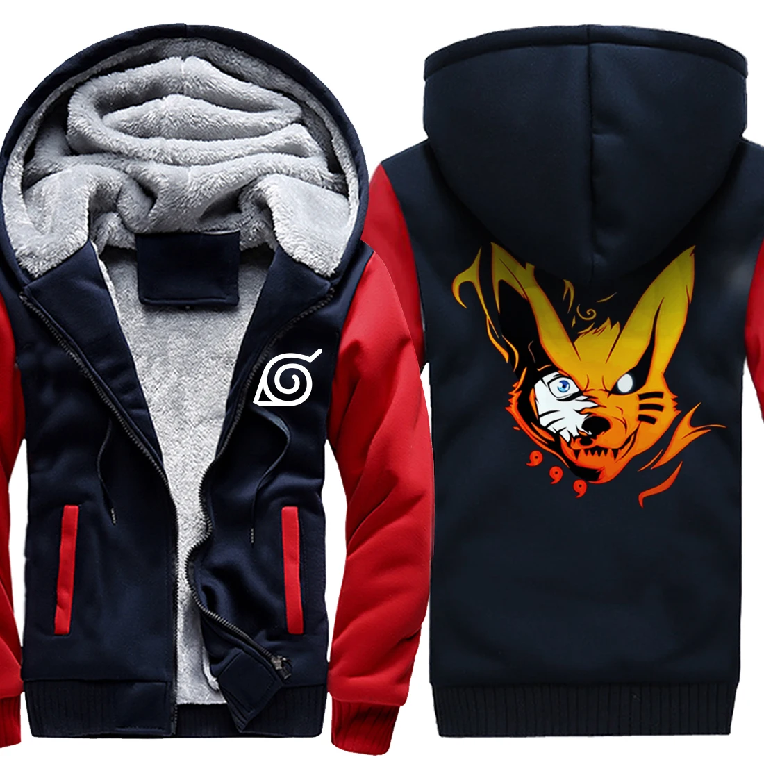 

Wool Liner Naruto Men's Hoodies KURAMA Hooded Plus Size 2020 Print Tracksuits Male Winter Jacket Outdoor Warm Moleton Masculino