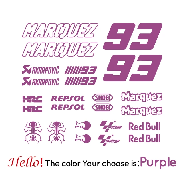 Marquez 93 Vinyl Stickers Motorcycle Decals Removable Car Sticker Motorbike Decal Decoration Purple