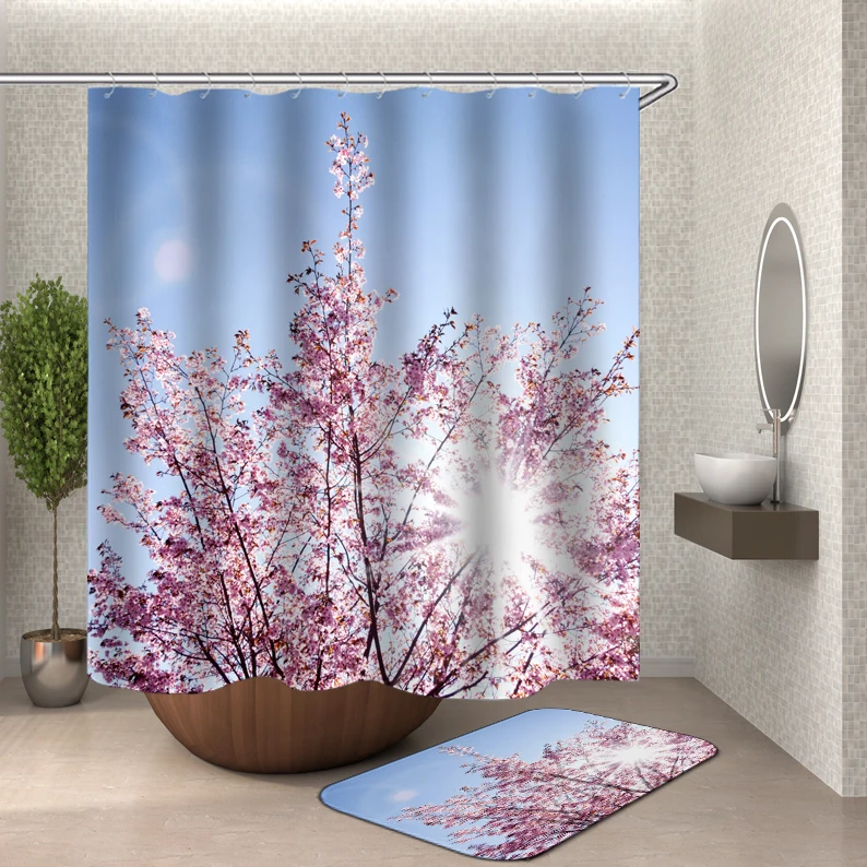 Цветочная занавеска для душа s 3d занавеска для ванной из водонепроницаемой ткани занавеска для ванной комнаты крючки сцена занавеска для душа или коврик