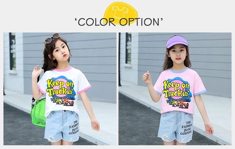 Bulk Children Clothes Casual Kids summer Girl Tops Clothing cartoon print Set wholesale boutique children clothing