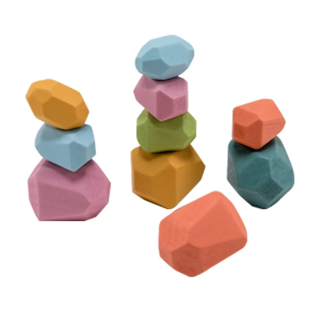 Wood Rainbow Stones Block Colorful Wooden Building Block Rainbow Stacker Balancing Stone Montessori Educational Toy Children 10pcs set1
