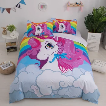 

Rainbow Unicorn Bedding Set Girls Kids Duvet Cover Pillowcase Cartoon Bed Set Twin Full Queen Size Beddings Pink Blue Color