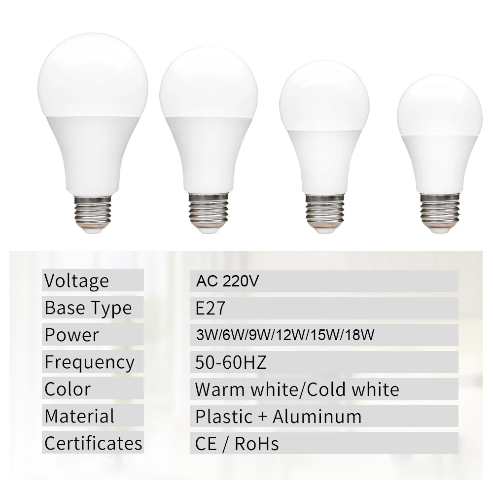 6 шт. светодиодный светильник E27 3 Вт 6 Вт 9 Вт 12 Вт 15 Вт 18 Вт Светодиодный светильник 220 в холодное теплое белое светодиодное освещение лампада ампула Bombilla светодиодный светильник для дома