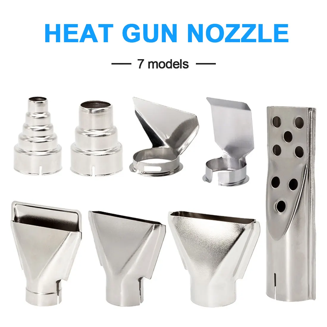 Boquilla para pistola de calor 7 Unids 35mm Kit de boquillas para pistola de calor de acero inoxidable para la estación de soldadura de aire caliente Herramienta de reparación de accesorios