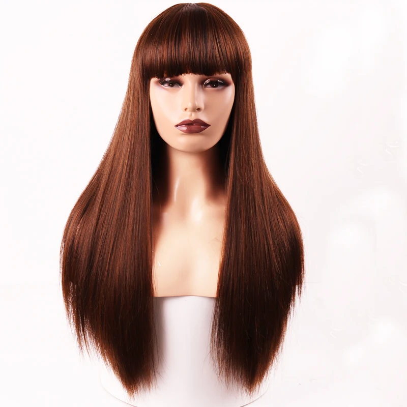 XINRAN 26 дюймов длинные прямые парики с челкой синтетические волосы парики для женщин черный коричневый термостойкие парики