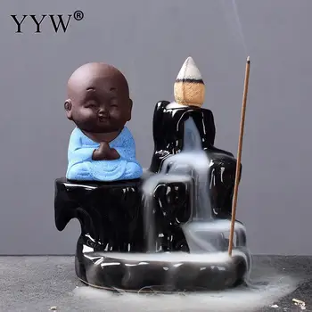 

Little Monk Ceramic Flowback Incense Burner Creative Mountain Flowing Water Incense Sticks Holder For Home Or Office Decorations
