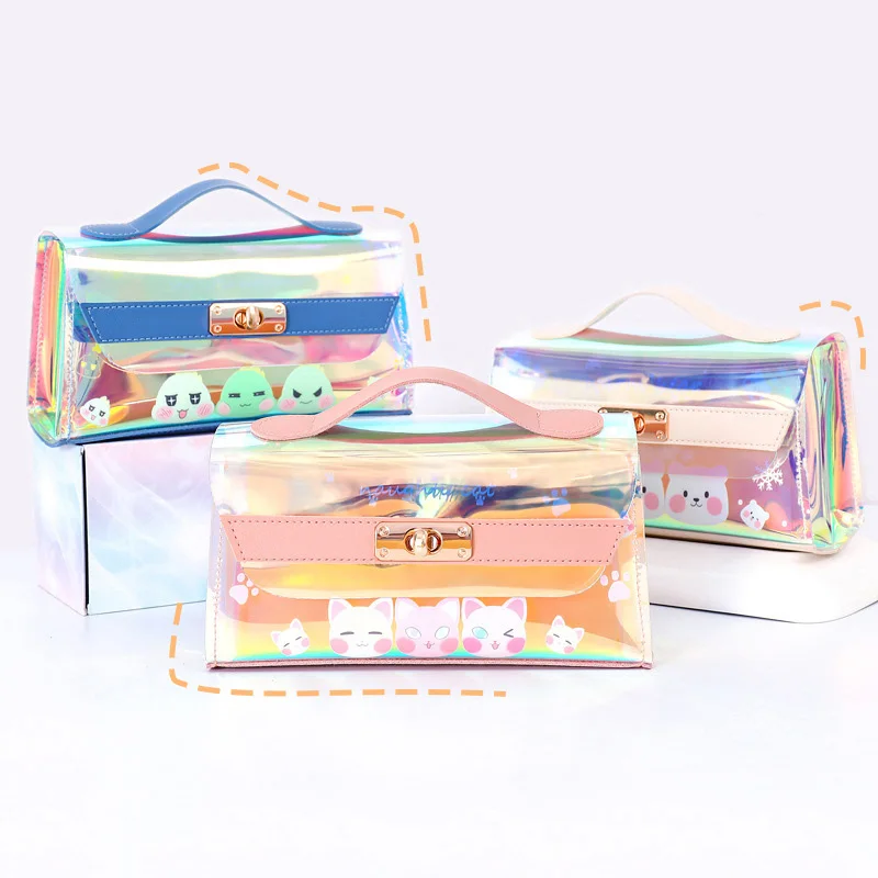 

Laser Pencil Case Kawaii Girls Inside and Outside Combination Pen Bag Set Large-capacity Storage Bag Girl Fashion Cosmetic bag