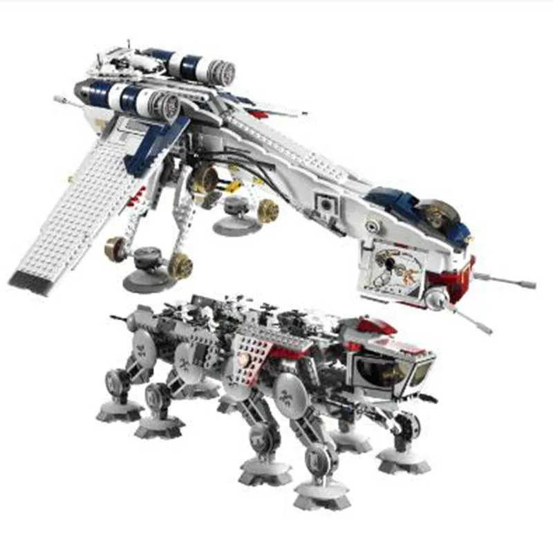

In stock 05053 Lepining Star wars Plan Series The 10195 Republic Dropship with AT-OT Walke Building Blocks Bricks Toys Kids