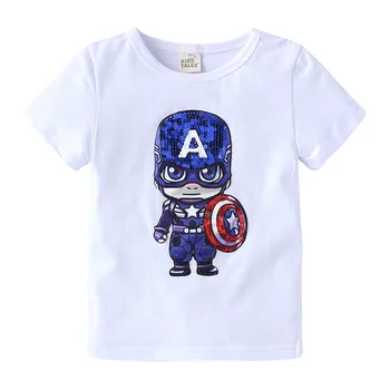 

Summer New Kids Tshirt Boys Flash Light Short Sleeve Top Cartoon Iron Man Captain America T-shirt Kids Clothes