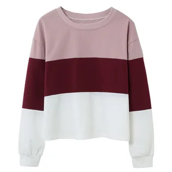 

Merry Pretty Women's Patchwork Contrast Color Hoodies Sweatshirts Long Sleeve O-Neck Striped Pullovers Loose Tracksuit drop ship