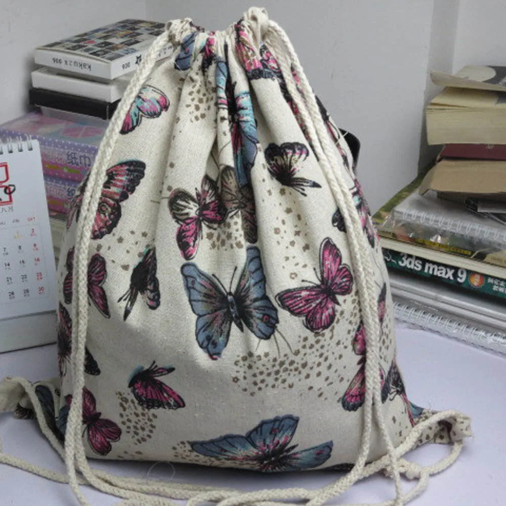 Сумка на шнурке милые унисекс рюкзаки ретро печать ранец школьная сумка рюкзак для женщин Милые 3D печатные мешки с Кулиской