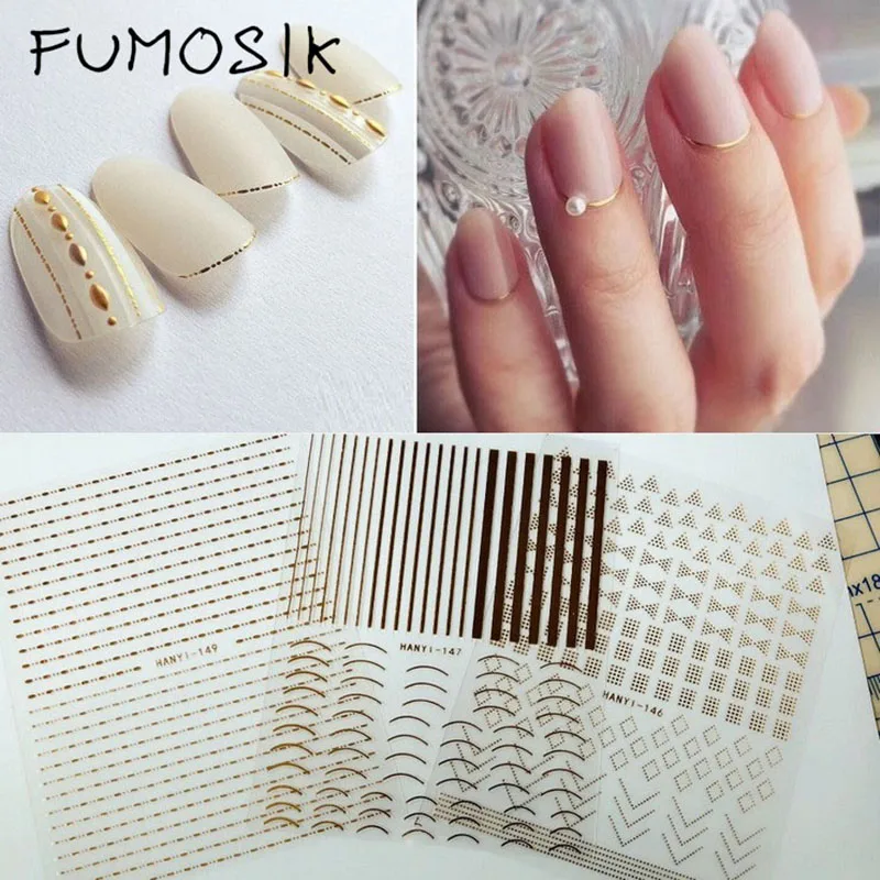 

1 Sheet Gold Silver Metal 3D Nail Sticker Lines Multi-size Strip Adhesive Nail Art Transfer Sticker Manicure Nail Design