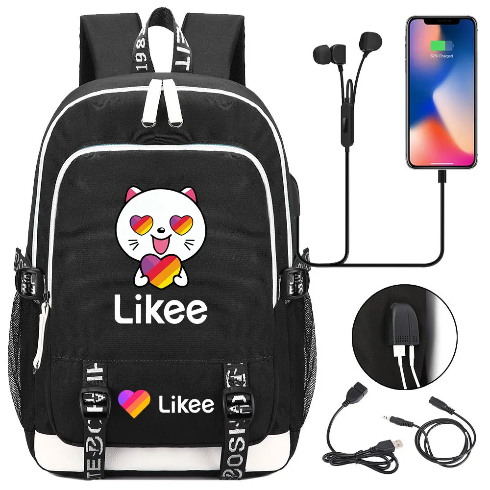 Хит Likee рюкзак Video App для мужчин женщин USB зарядка ноутбука дорожные сумки