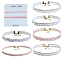 Милые кружевные ожерелья-чокеры, набор для женщин, милые белые розовые короткие ожерелья, ювелирные изделия для девочек, вечерние, подарок на каждый день