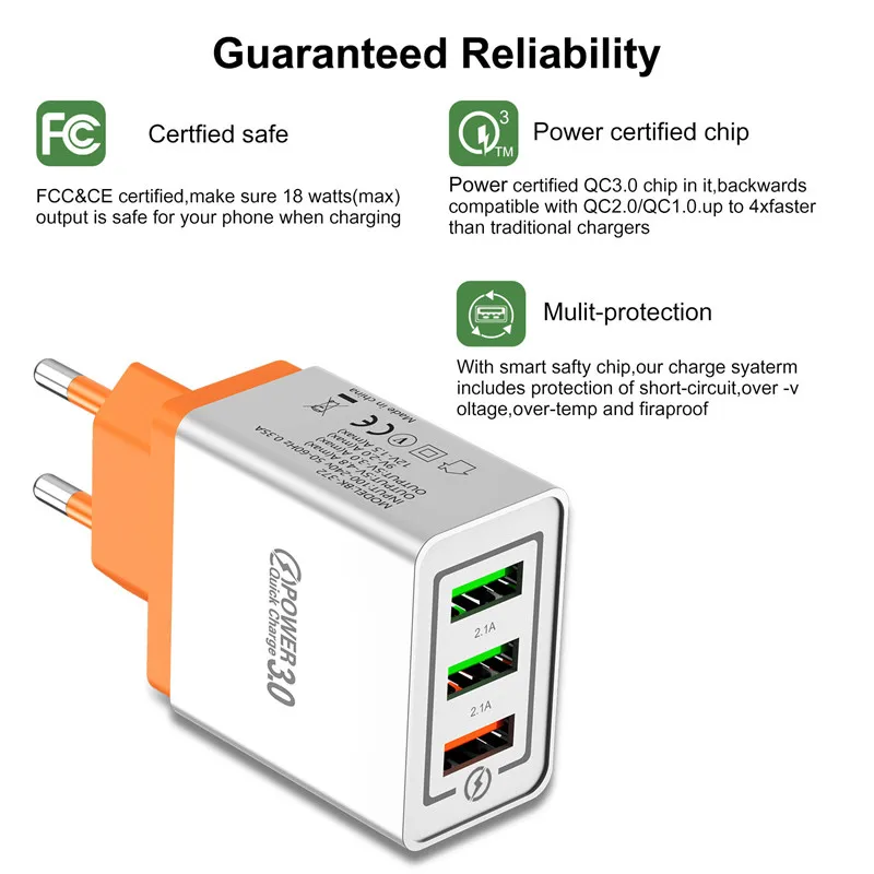 USLION Quick Charge 3,0 USB зарядное устройство для путешествий настенный адаптер быстрой зарядки для iPhone 7 XS samsung Xiaomi планшетов мобильного телефона type C