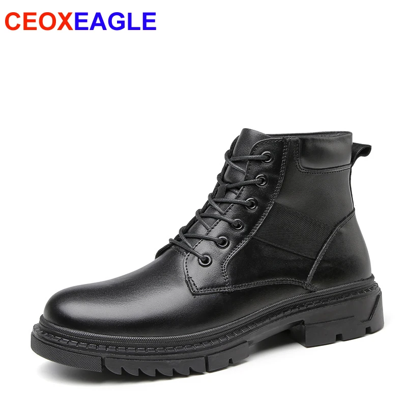 

Genuine Leather Black Autumn Male Ankle Boot Chelsea Boots Winter Warm Martin Boots Outdoor Real Leather Working Boots Men Shoes