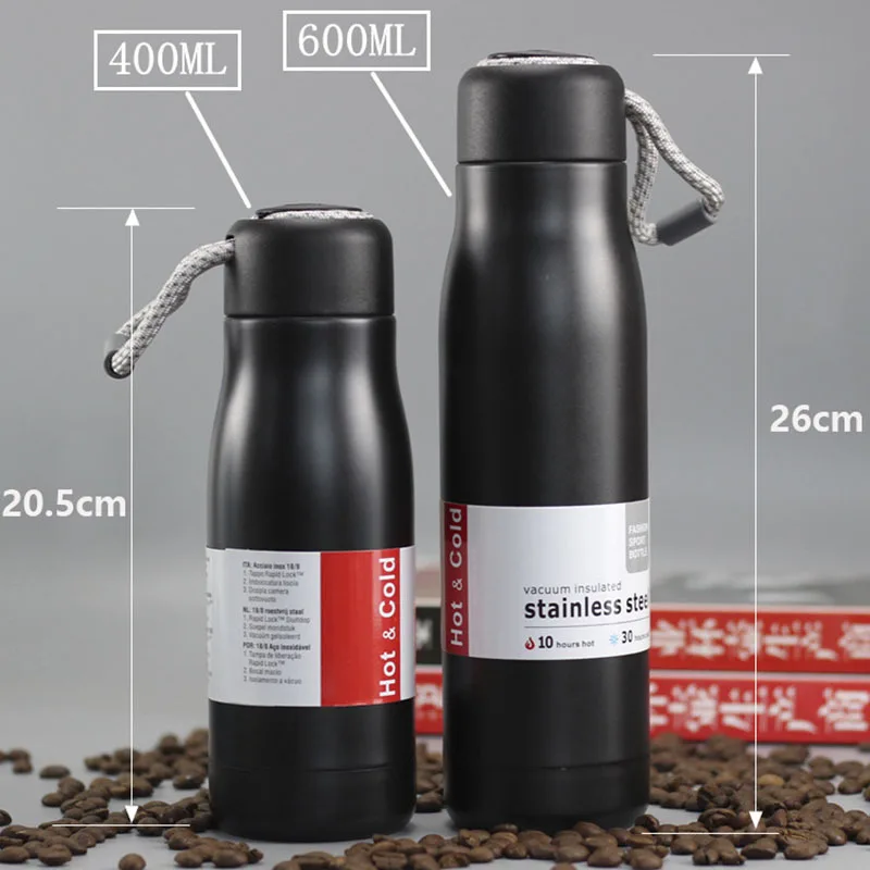 400/600ml 휴대용 보온병 커피 머그잔 컵 스테인레스 스틸 진공 플라스크 물병 야외 스포츠 사무실 여행 머그잔