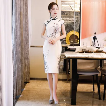 

Plus Size 4XL White Novelty Short Style Chinese Formal Dress Chinese Style Women Mandarin Collar Qipao Vintage Rayon Cheongsam