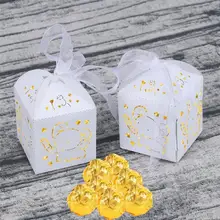 50 шт. модные открытые коробки для конфет с рисунком слона, подарочные сумки, свадебные сувениры и ленты, белые вечерние коробки A35