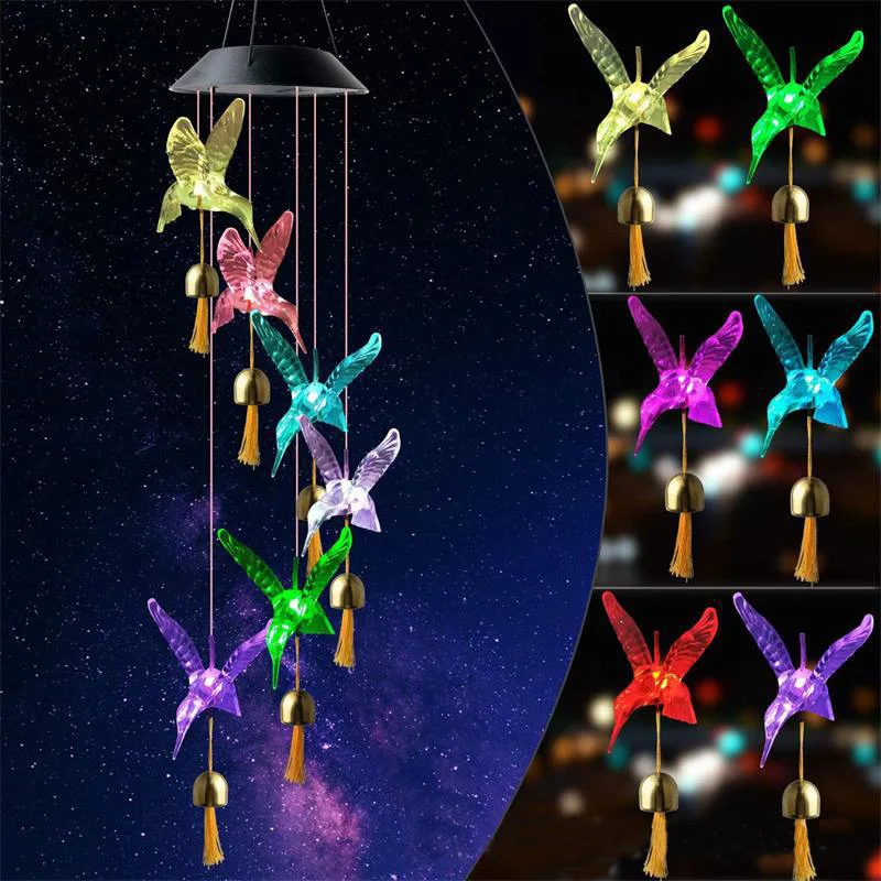 Color Changing Solar Power Wind Chime Hummingbird Angel Butterfly Waterproof Outdoor Decoration Light for Patio Yard Garden best solar light for home Solar Lamps