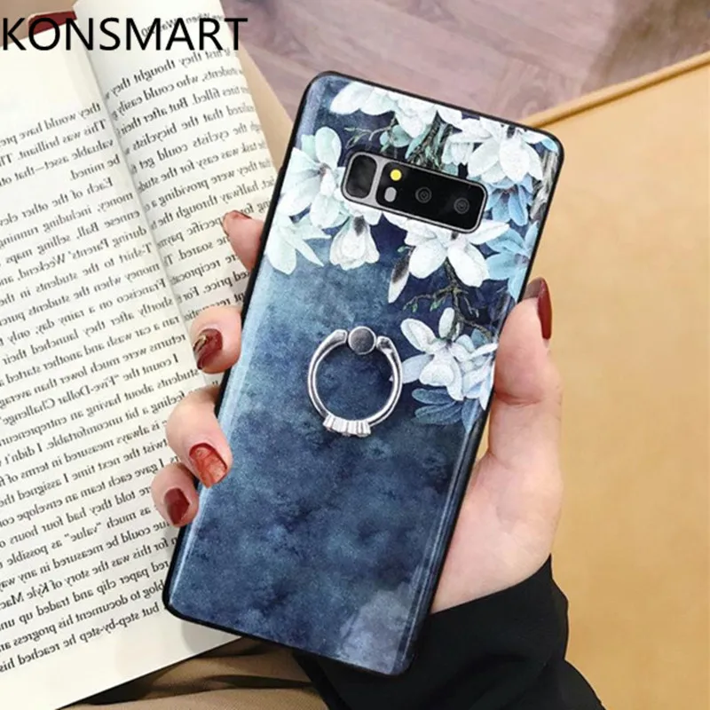 

Luxury Silicone Soft Case For Samsung Galaxy Note 8 Note 9 Note 10 10Pro Glitter Bling Diamond Ring Holder Phone Case KONSMART